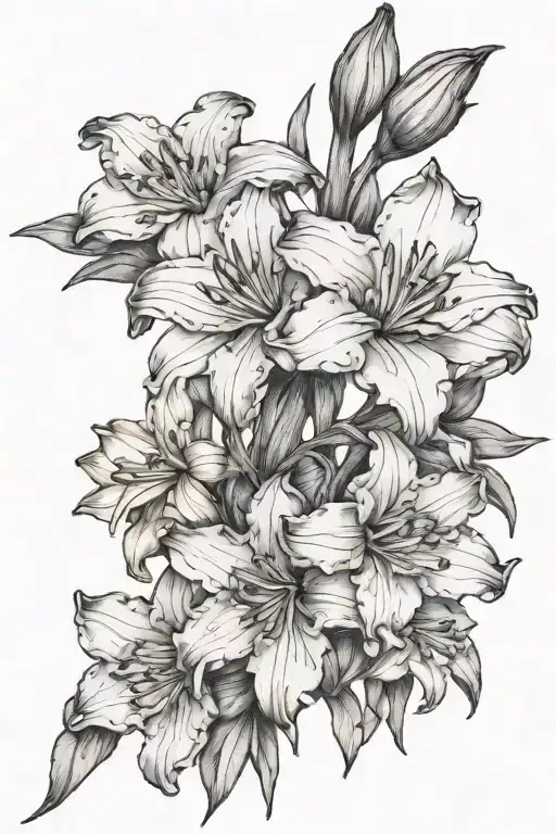 Violet Lily And Narcissus Bouquet Fine Line