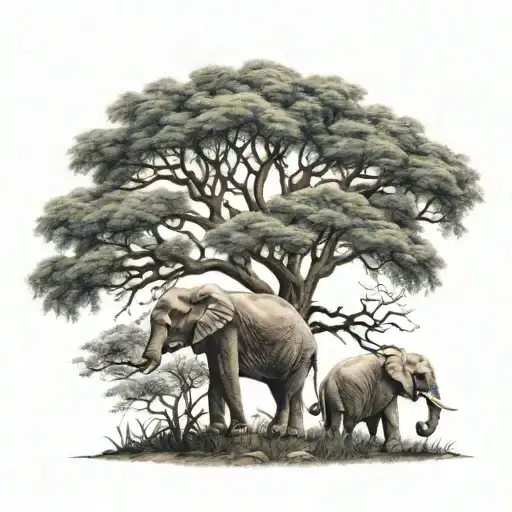 Elephant Under Tree Of Life