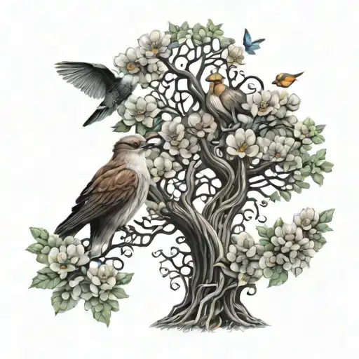 Celtic Tree With Birds And Flowers