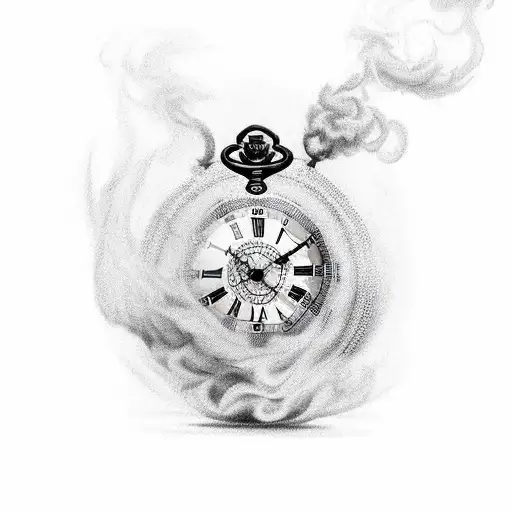 Pocket Watch With Roman Numbers That Is Smoking With Numbers In The Smoke