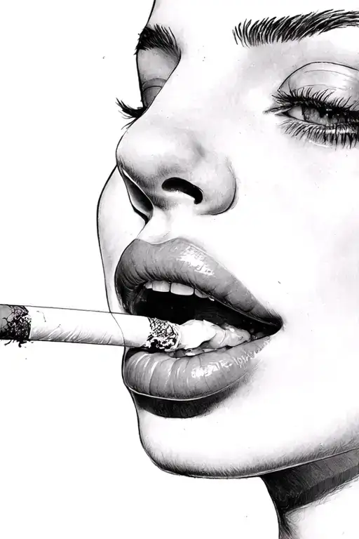 Pretty Girl Face With Cigarette Hanging Out Mouth