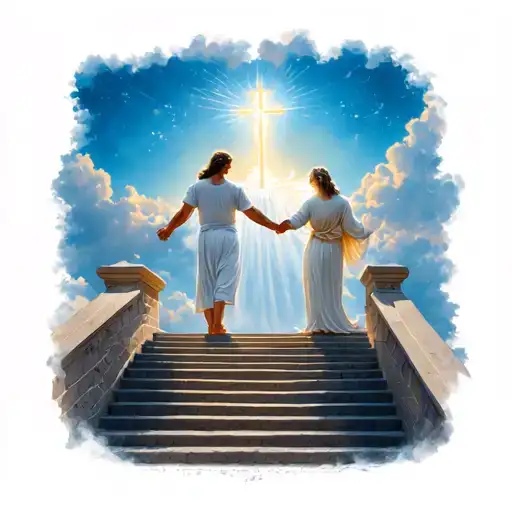 Stairs Leading To Heaven Holding Hands