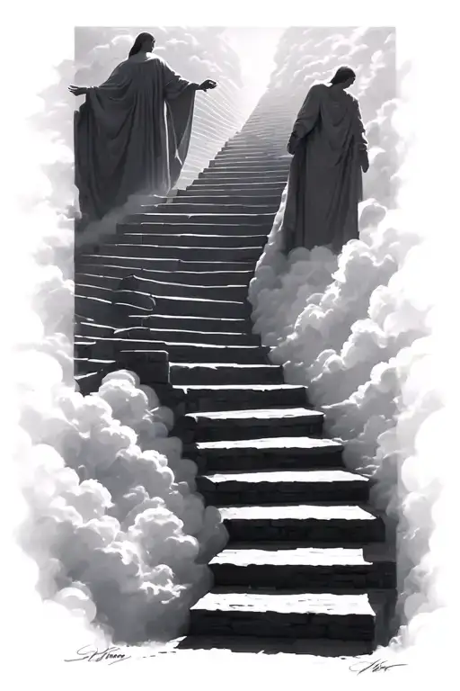 15 Stairs Leading To Heaven Holding Hands Shadows Clouds Gates Sleek
