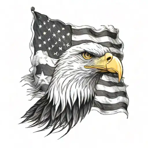 Black Forearm Tattoo Of A American Flag With The Stripes As Flames And A Bald Eagle With A Dog Tag