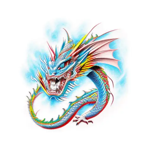 Dragon Tattoo Blue Red And Yellow
