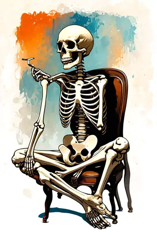 Skeleton Sitting Down With A Ciggerette