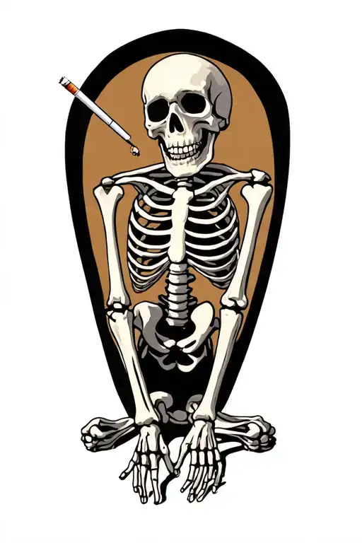 Depreseing Skeleton Sitting Down On The Floor With A Ciggerette