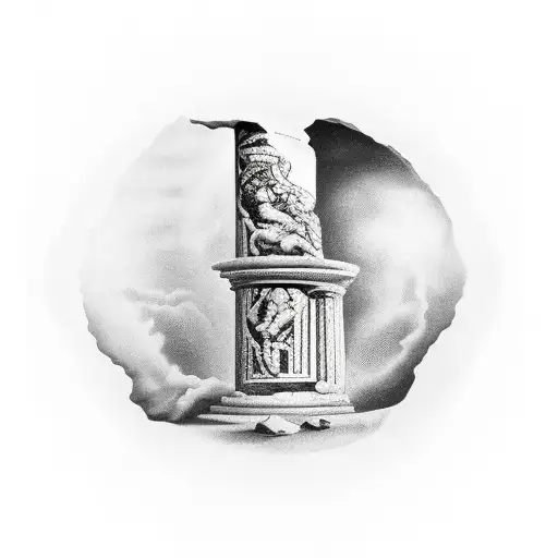 A Broken Ancient Greek Column With A Clock On It's Top From Salvador Dali's Melting Time Painting