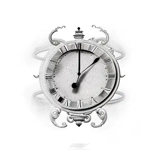 Ancient Column With A Clock On It's Top From Melting Time Painting