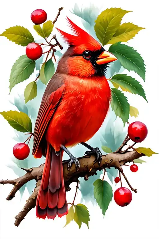Cardinal Perched On Huckleberry Limb