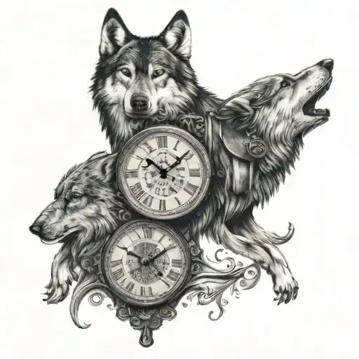 Roman Numeral Clock And Half Wolf