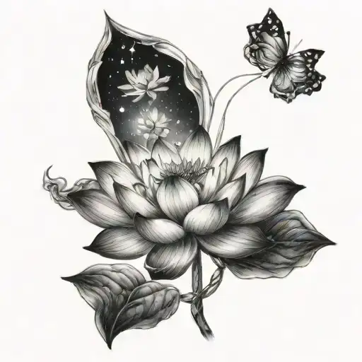 Lotus Flower Intertwined With Magic Wand And Celestial Background