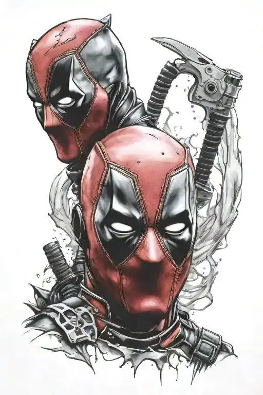 Deadpool Realistic Portrait Tattoo Biohazard Sign Intertwined