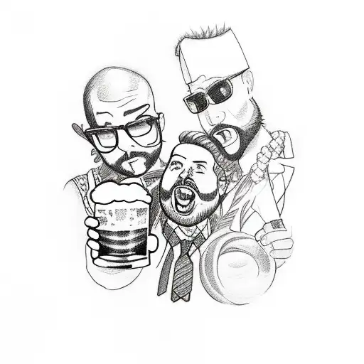 A Sketch-style Tattoo Of Friends Partying With Beer