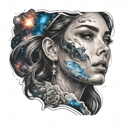 Beautiful Face Woman With Galaxy