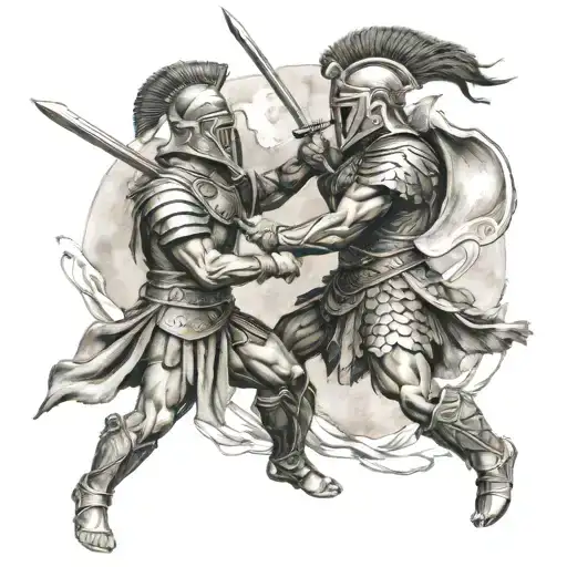 Spartan Warrior Battling Each Other