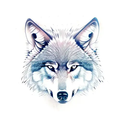 Wolf Head Left Half Realistic And Right Half Line Abstract