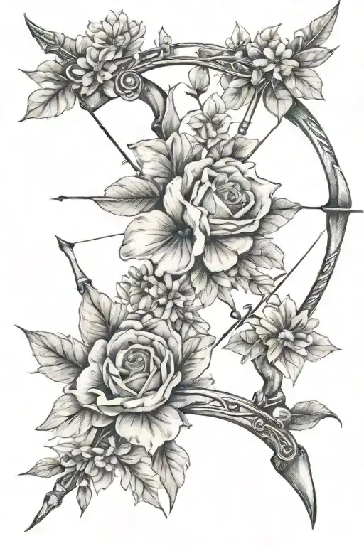 Couples Tattoo Unique Bow And Arrow With Flowers Intertwined