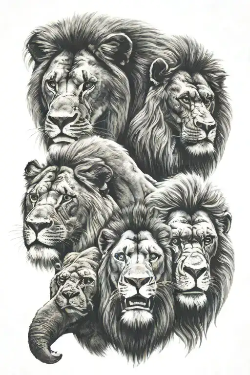 Lion And Gorilla And Elephant Head