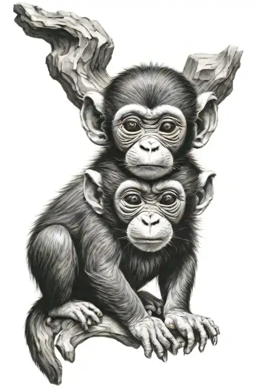 Baby Monkey On Top Of A Baby Bear