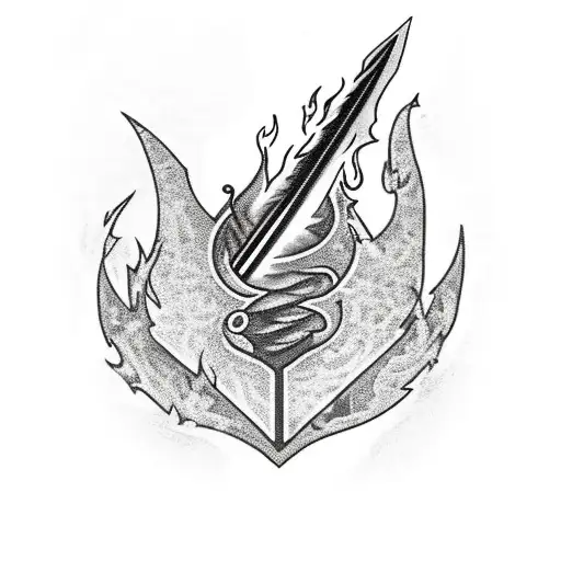 Broken Sword With Fire Around It And On The Blade Is Text Set Your Heart Ablaze