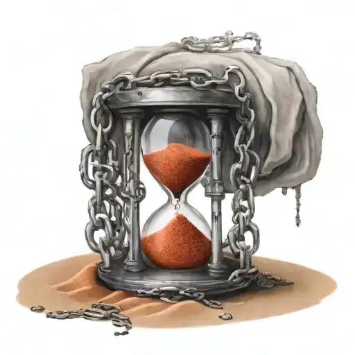 Hourglass Red Sand Wrapped Up By A Lot Of Chains Wrapped