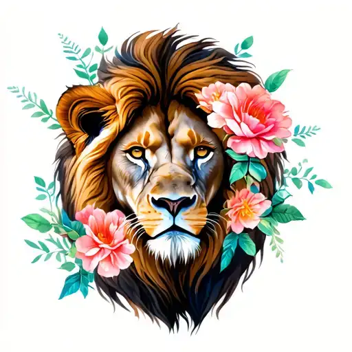 Lion With Flowers