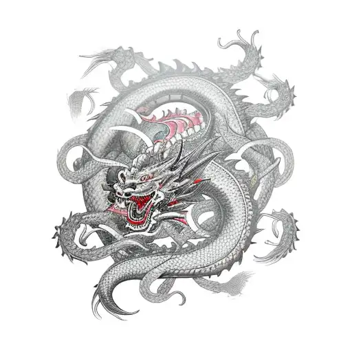 A Traditional Japanese-style Tattoo Of A Dragon Intertwined With Skulls And Demons