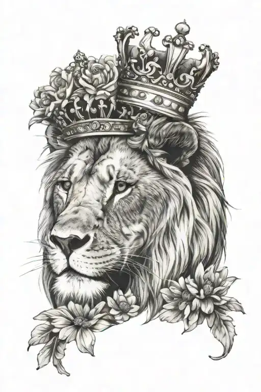 Lion Wearing A Crown With Daisy Flower