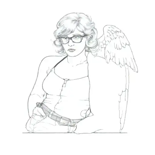 A Woman With Glasses Angel Wings And Pistol Pointed