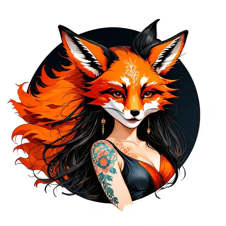 Kitsune Woman With Fox Mask Half Lifted