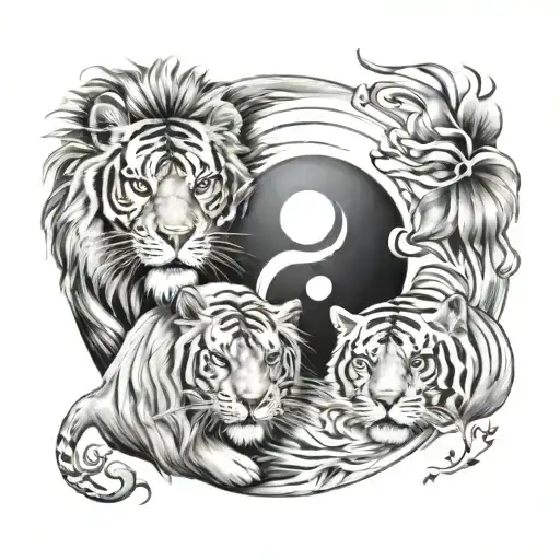 Yin Yang Of Lion And Tiger Head