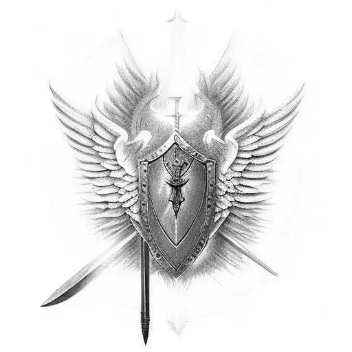 A Powerful Angelic Warrior Wielding A Sword And Shield
