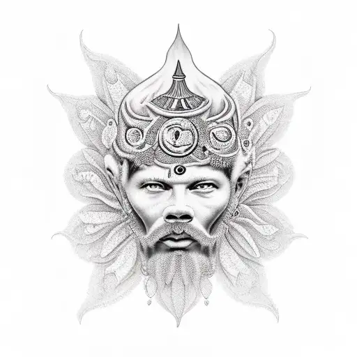 A Realistic Portrait Of A Prominent Umbanda Deity Surrounded By Symbolic Elements