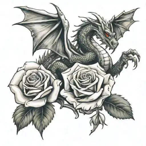 Welsh Dragon And White Rose Intertwined