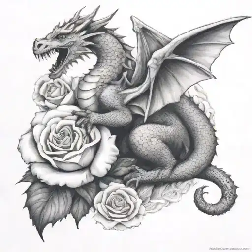 Welsh Dragon And White Rose Intertwined