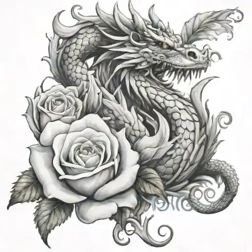 Welsh Dragon And White Rose Intertwined
