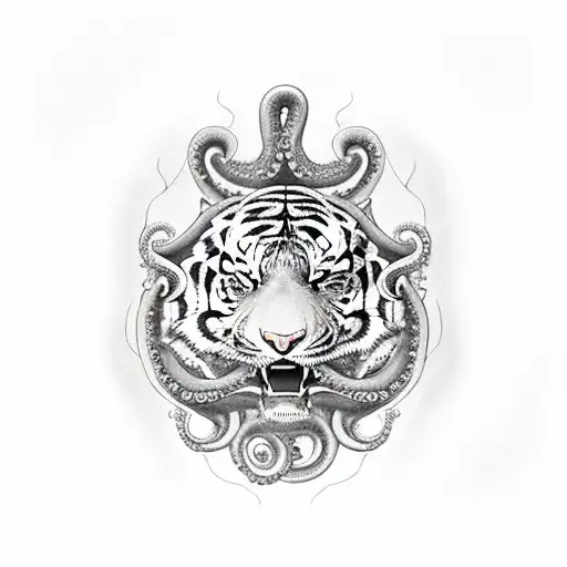 Tiger Head Side On With Octopus Tentacles