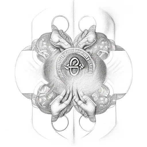 A Sketch-style Design Of Three Hands Holding A Religious Symbol
