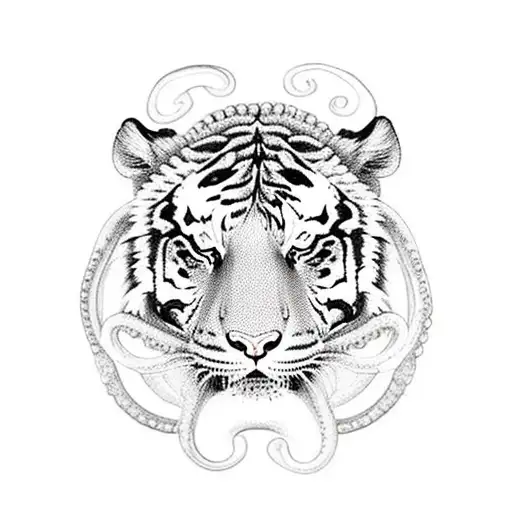 Tiger Head With Octopus