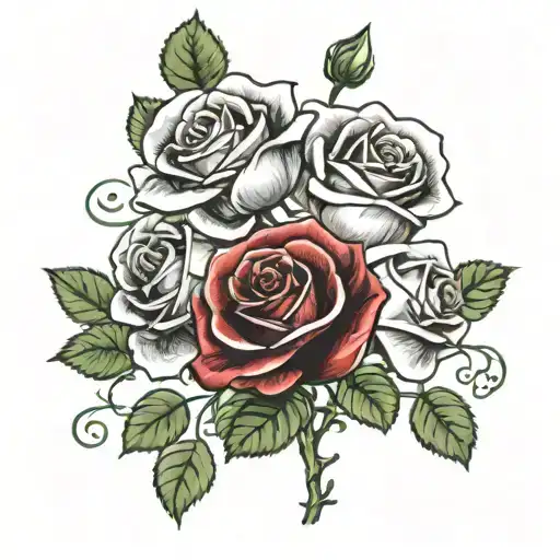 Three Roses With Four-leaf Clovers Each Leaf Representing