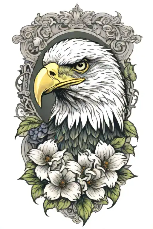 An Eagle With Green Eyes With A Flower