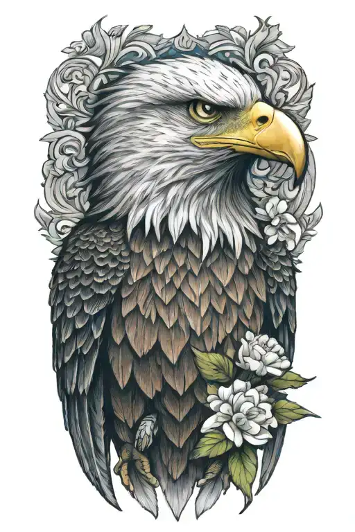 An Eagle With Blue Eyes With A Flower