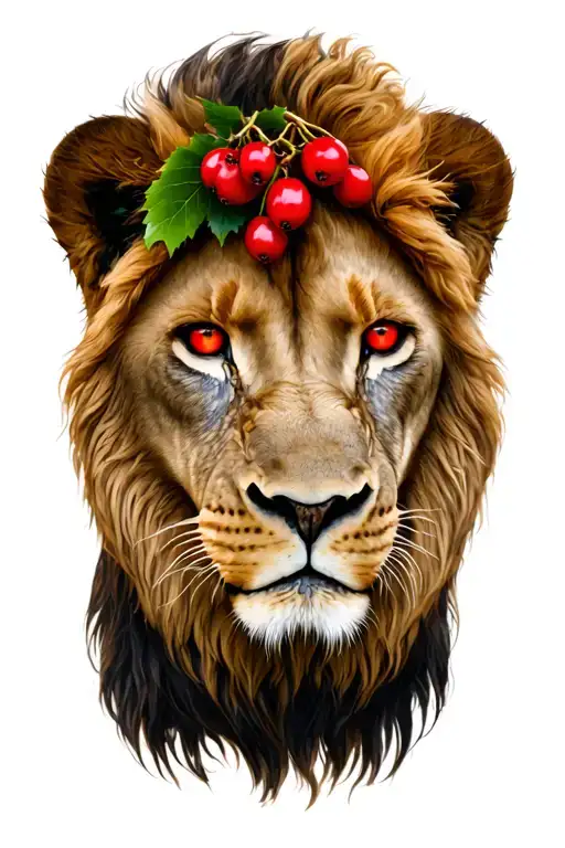 Lion Red Eyes Throstle Red Berries