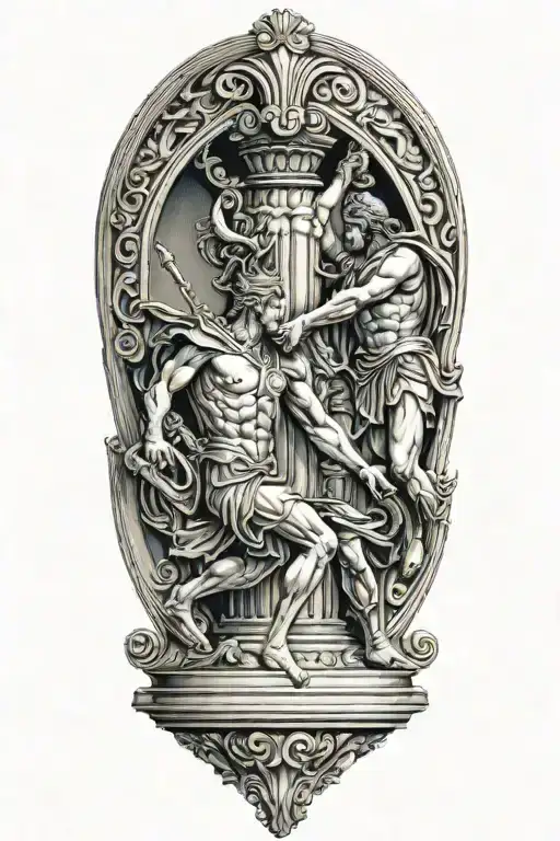 Achilles Fighting Hector Greek Art Abstract Columns