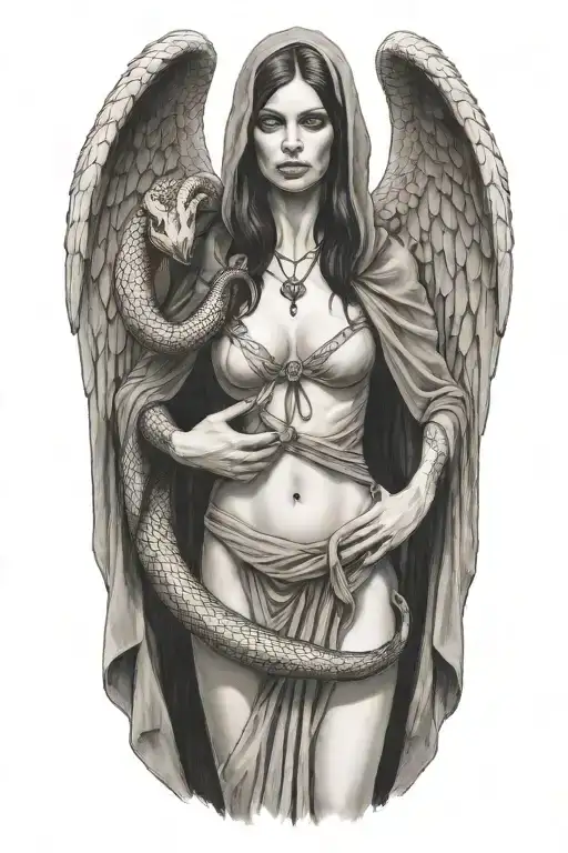 Lilith Standing In A Cloak Holding A Snake