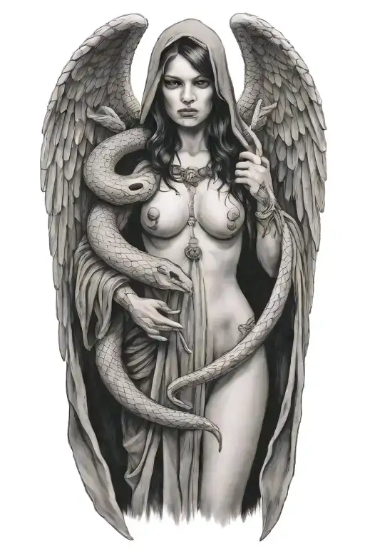 Lilith Standing In A Cloak Holding A Snake