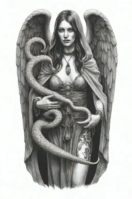 Lilith Standing In A Cloak Holding A Snake