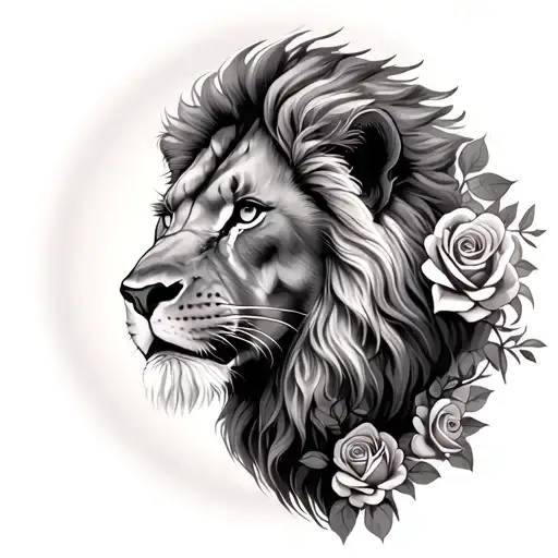 Lion With Roses