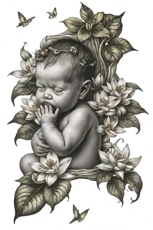 Hear No Evil See No Evil Speak No Evil Baby Angel Surrounded By Water Lilies